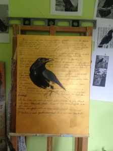painting in progress, crow